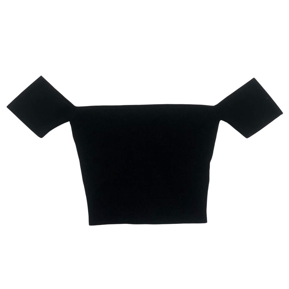 Silence + Noise Small Black Ribbed Off The Shoulder Crop Top